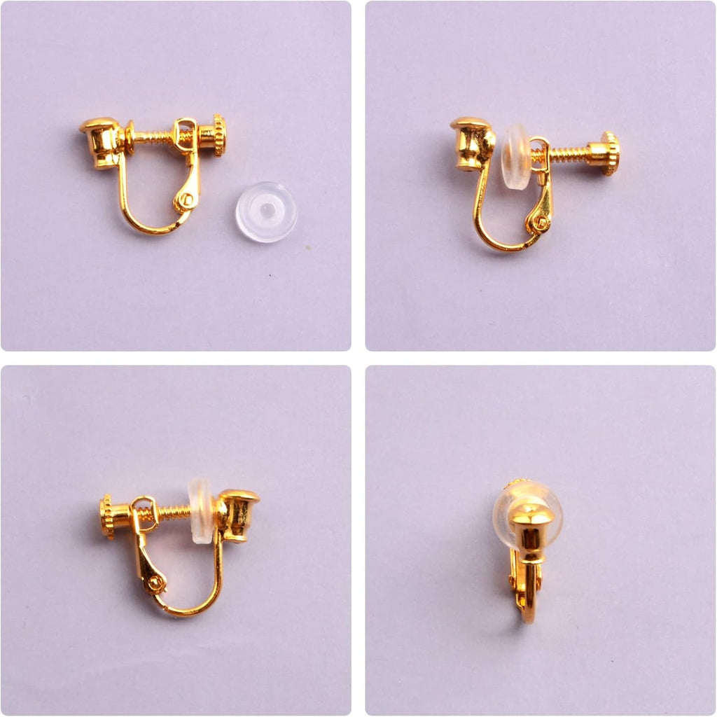 12pcs 2 Colors Screw Earring Clips Converters Brass U Shaped Adjustable Earring Components and 12pcs Clear Comfort Earring Cushions for Non-Pierced Ears DIY Jewelry Making