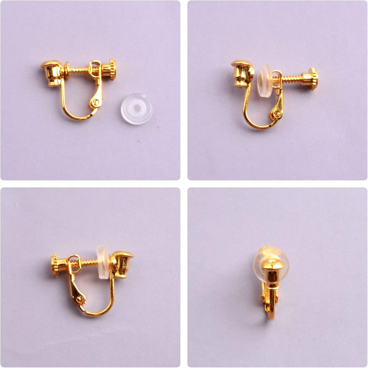 12pcs 2 Colors Screw Earring Clips Converters Brass U Shaped Adjustable Earring Components and 12pcs Clear Comfort Earring Cushions for Non-Pierced Ears DIY Jewelry Making