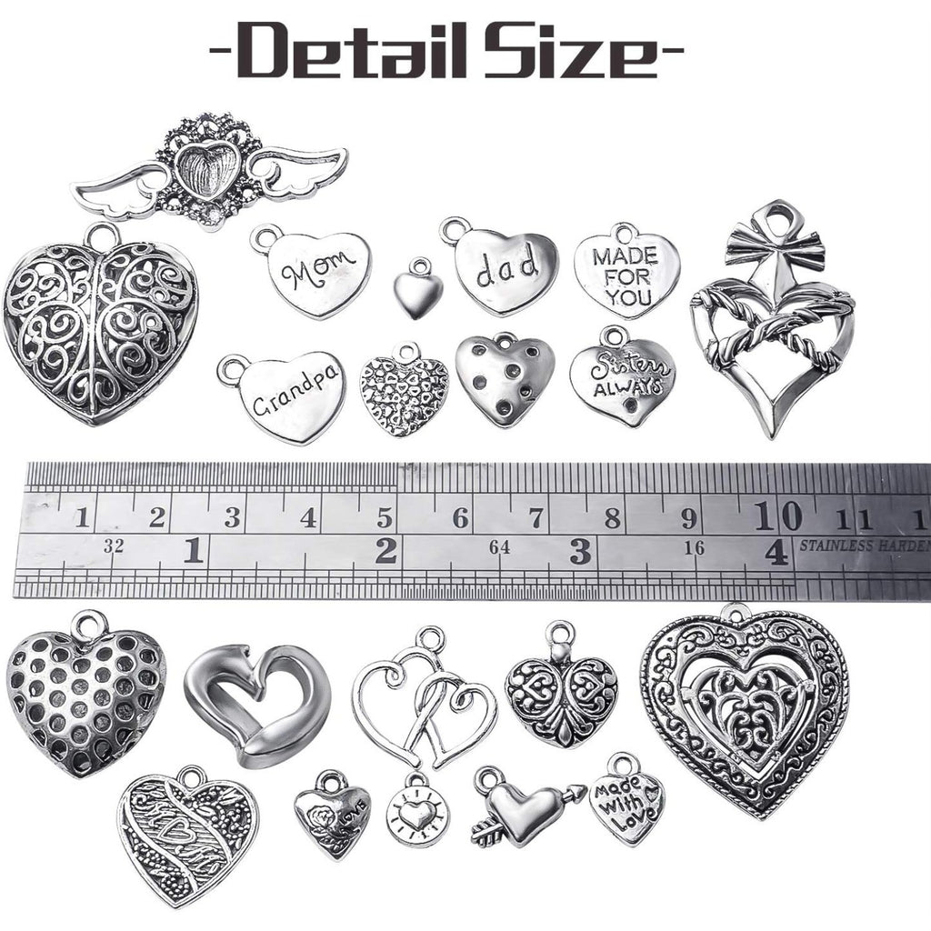 100g Antique Silver Love Heart Charm Alloy Tibetan style Heart Charm Jewelry Heart Charm Pendant for DIY Bracelet Necklace Jewelry Making Supplies