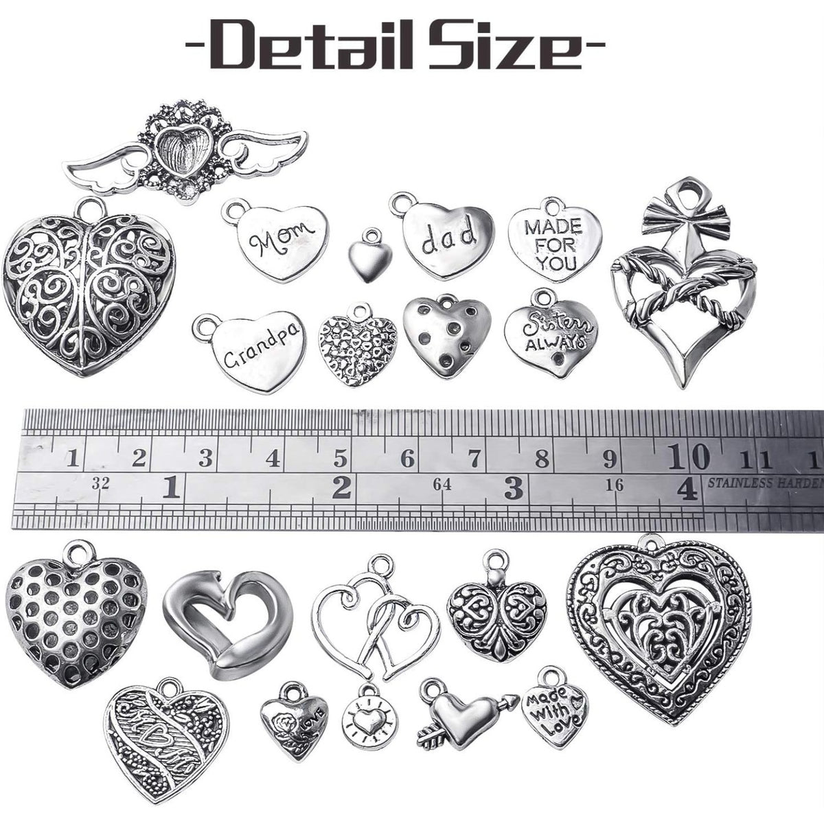 100g Antique Silver Love Heart Charm Alloy Tibetan style Heart Charm Jewelry Heart Charm Pendant for DIY Bracelet Necklace Jewelry Making Supplies