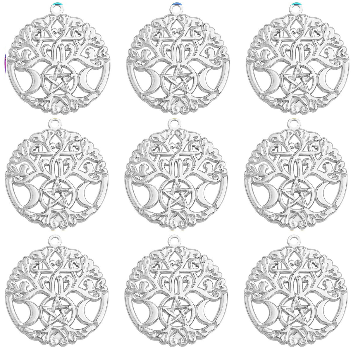 9pcs Hollow Crescent Moon and Star Charms Triple Moon Goddess Pendants Celestial Pentagram Moon Flower Dangle Pendants for DIY Necklace Earrings Jewelry Making Decor, 3 Colors