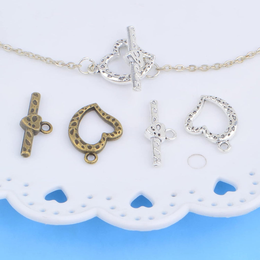 20 Sets Butterfly Bracelet Toggle Clasps T-Bar End Tibetan Closure Filled Fastener Hook Toggle Connectors for DIY Necklace Jewelry Craft Making, 2 Colors
