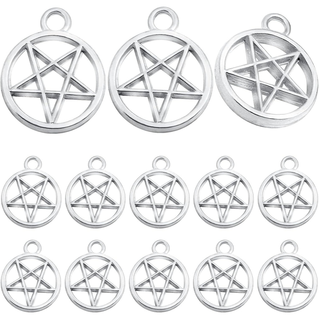 50pcs Silver Pentacle Star Charms Alloy Star Pentagram Pendants Protection Lucky Pentacle Charms Jewelry Making Accessory for DIY Crafts Necklaces Bracelets Earrings