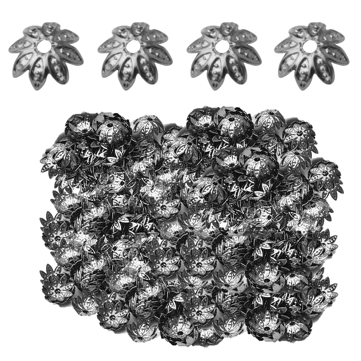 Tibetan Bead Caps, 600pcs 8 mm Antique Alloy Mixed Flower Bead Spacers Jewelry Findings Accessories for DIY Crafts, 6 Colors