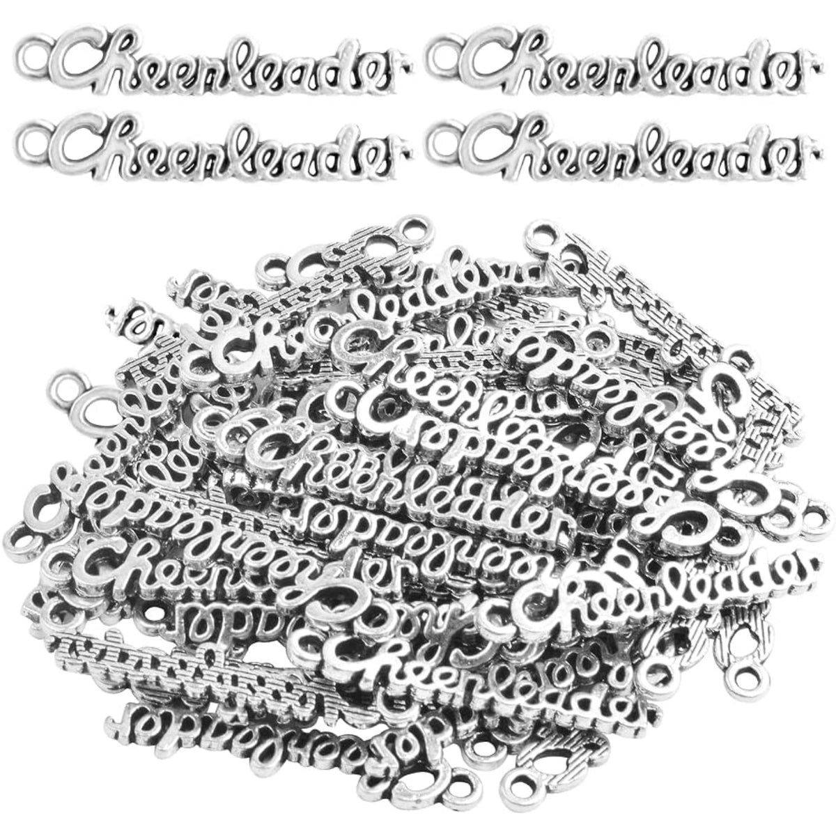 50pcs Antique Silver Letter Cheerleader Charms Alloy Sports Cheerleader Charm Pendants Craft Supplies for DIY Necklace Bracelet Jewelry Making Findings Gifts