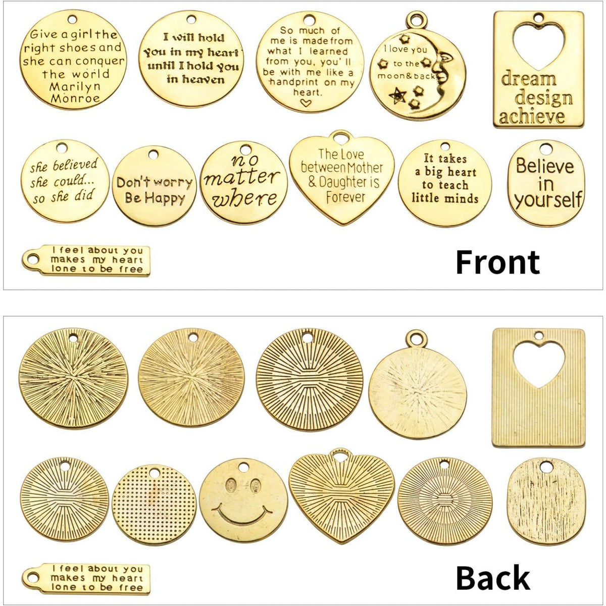 24pcs Inspirational Words Charms Engraved Motivational Charms Pendants Mixed Inspirational Message Pendants Jewelry Craft Supplies for DIY Jewelry Making