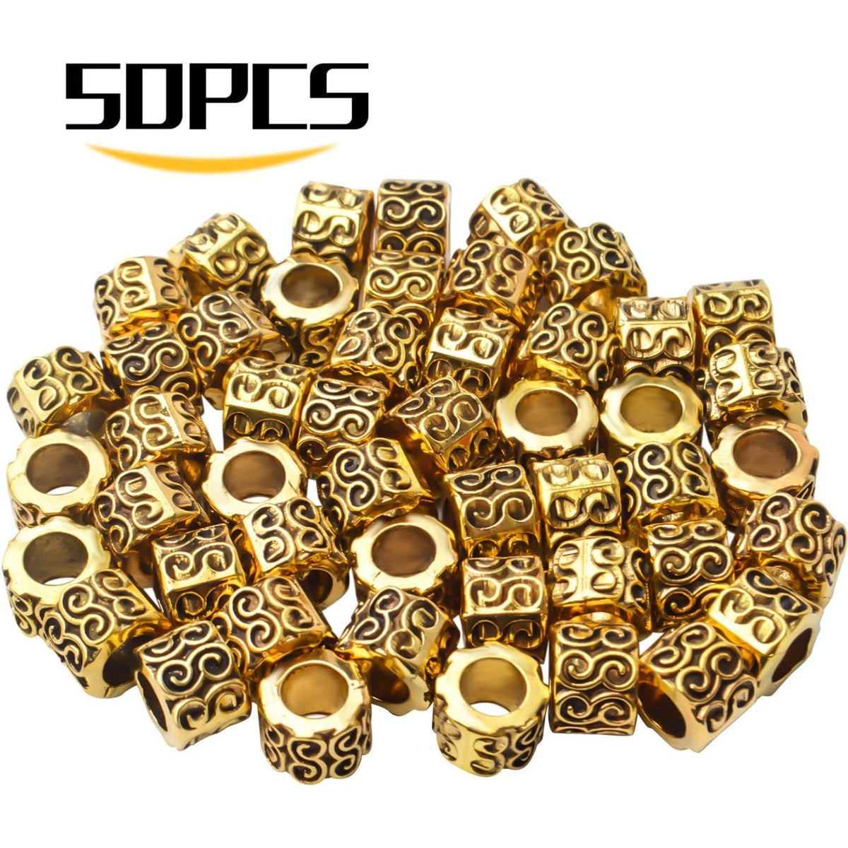 50pcs Antique Gold Alloy Large Hole Column Rondelle Jewelry Beads Tube Bead Spacers for Bracelet Necklace Jewelry Supplies (97mm, Hole:5mm)