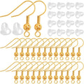 30pcs Golden Hypoallergenic Earring Fish Hooks Brass French Hollow Flower Ball Earwire Hooks and 30pcs Clear Earring Safety Backs for DIY Earrings Jewelry Making Supplies