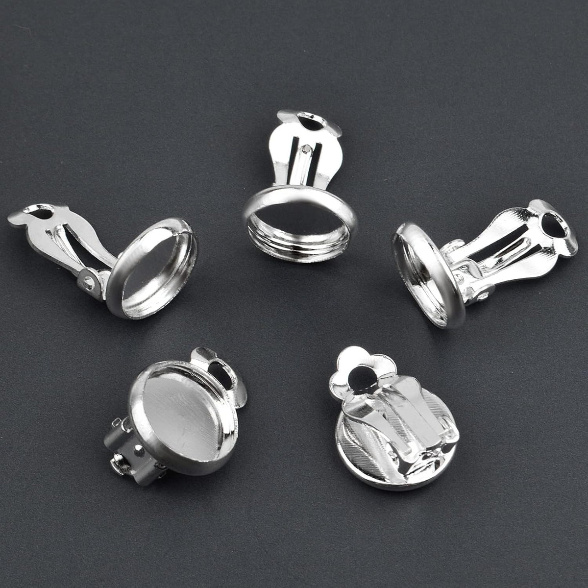 Clip-on Earring Converters, 20pcs (10 Pair) Flat Round Earring Trays 12mm Earring Cabochon Setting Converter for Non Pierced Ears Earring Making - Silver