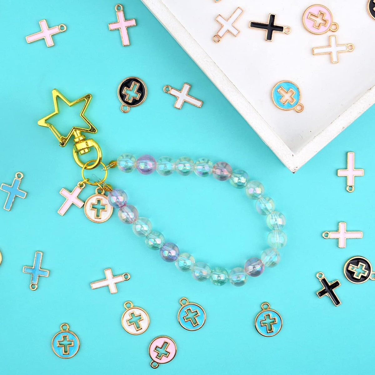 40pcs Round Enamel Cross Charms Alloy Crucifix Charm Pendants for Jewelry Making Bracelet Necklace,4 Colors
