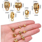 100g Antique Gold Bail Tube Beads Bail Beads Spacer Beads Tibetan Bead Hanger Charms Connector Links for DIY European Charm Bracelet Jewelry Crafts Making, 5 Styles