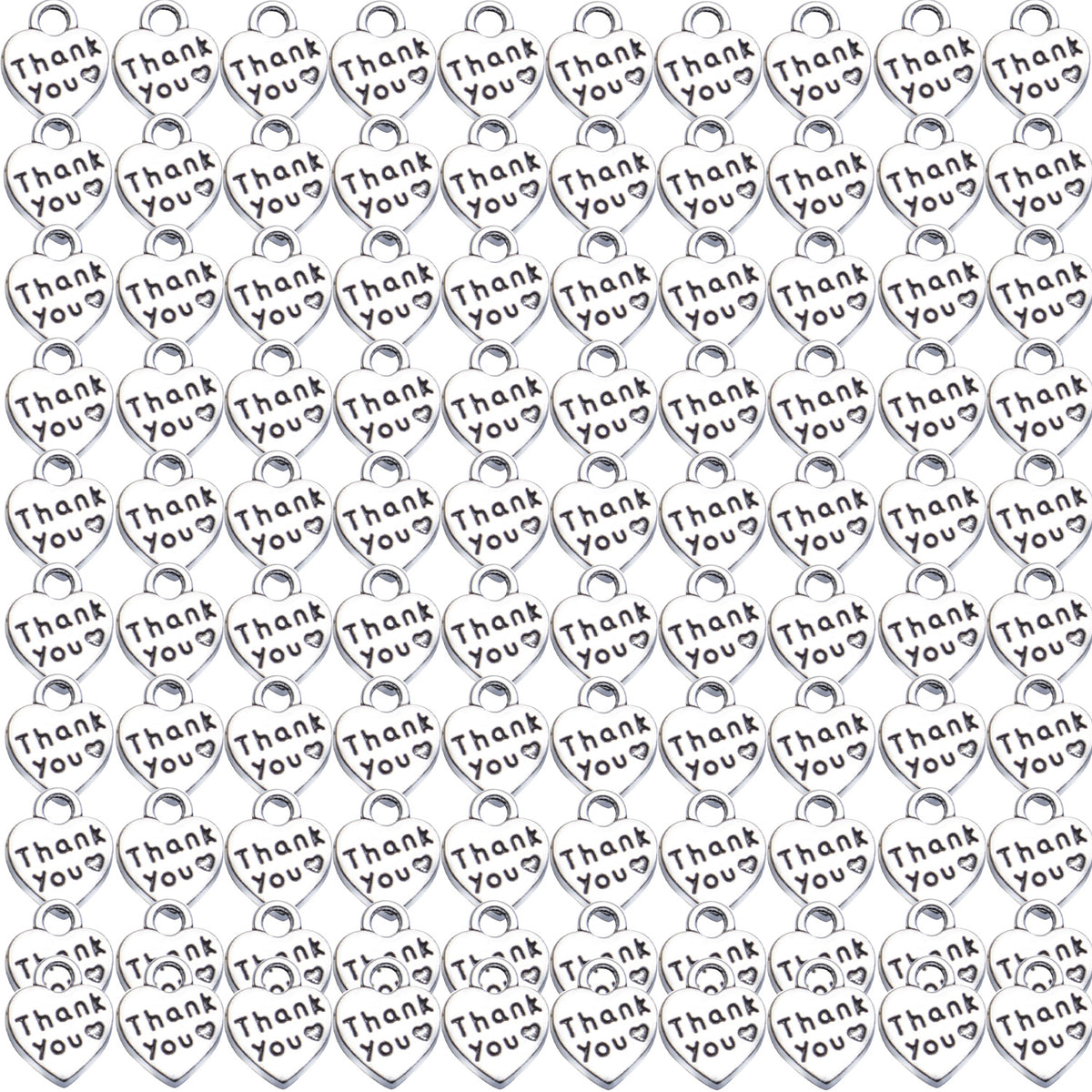 100pcs Antique Word Heart Charms, Thank You Heart Charm, Bulk Crafts Supplies for Jewelry DIY Necklace Bracelet Making, Antique Silver & Golden, 10x13mm