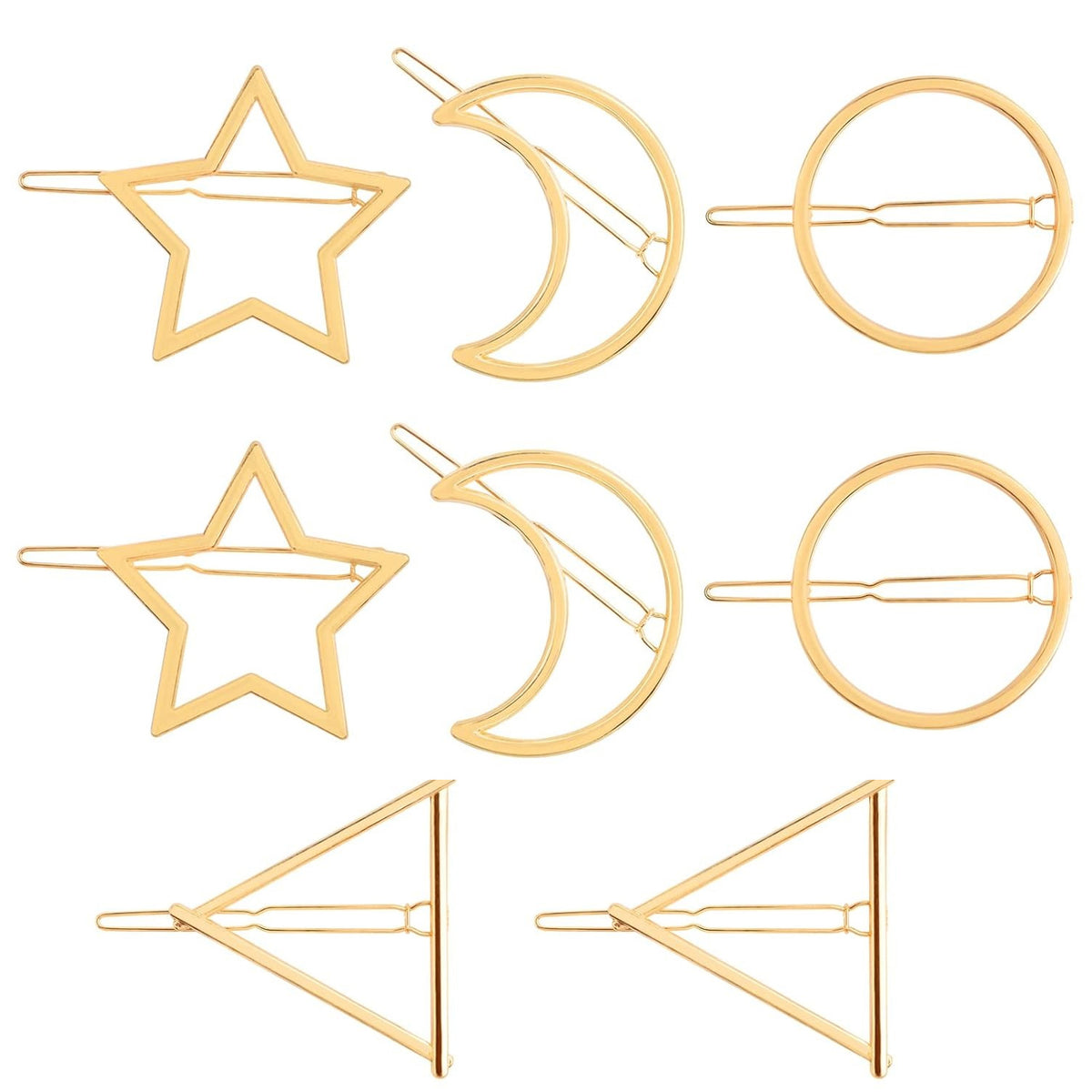 8pcs Alloy Geometric Hair Clips Mixed Moon Star Round Triangle Shape Hair Pins Dainty Hair Barrettes Hair Accessories for Women Girls Wedding Party Decoration, 2 Colors