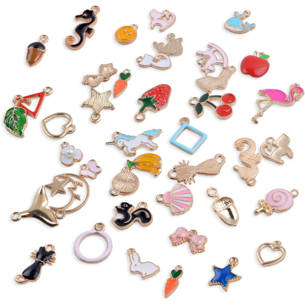 Assorted Enamel Charms, 30 pieces Mixed Style Enamel Alloy Cute Animals Fruit Moon Star Lollipop Craft Charms Pendants Jewelry Findings Making Accessory for DIY Necklace Bracelet Earring