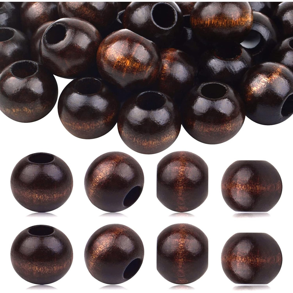 30pcs 25mm Wood Round Beads Natural Wooden Spacer Beads Loose Macrame Beads with 10mm Large Hole for DIY Jewelry Making Handmade Decoration, Black Coffee