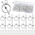 50 Sets Toggle Jewelry Clasp Sets Metal Toggle Clasps Connectors Bar and Round Ring Clasps with 100pcs Open Jump Rings and a Box for DIY Jewelry Making