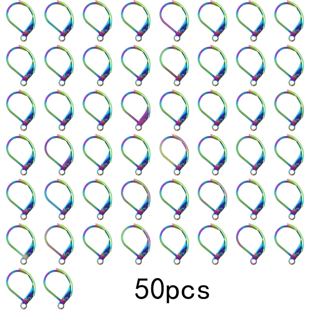 50pcs Stainless Steel Leverback Earring Hooks Hypoallergenic D Shape French Earwire Hooks Dangle Earring Findings for DIY Jewelry Making Supplies, Rainbow Color