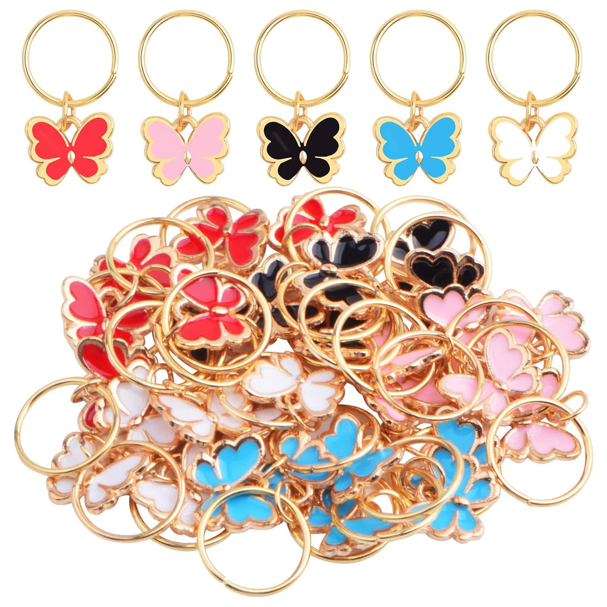 30pcs Enamel Butterfly Braid Hair Clips Cute Alloy Hair Cuffs Charm Rings Hair Clips Pendants Dreadlock Accessories for Women Girls Braiding Decoration, 5 Colors