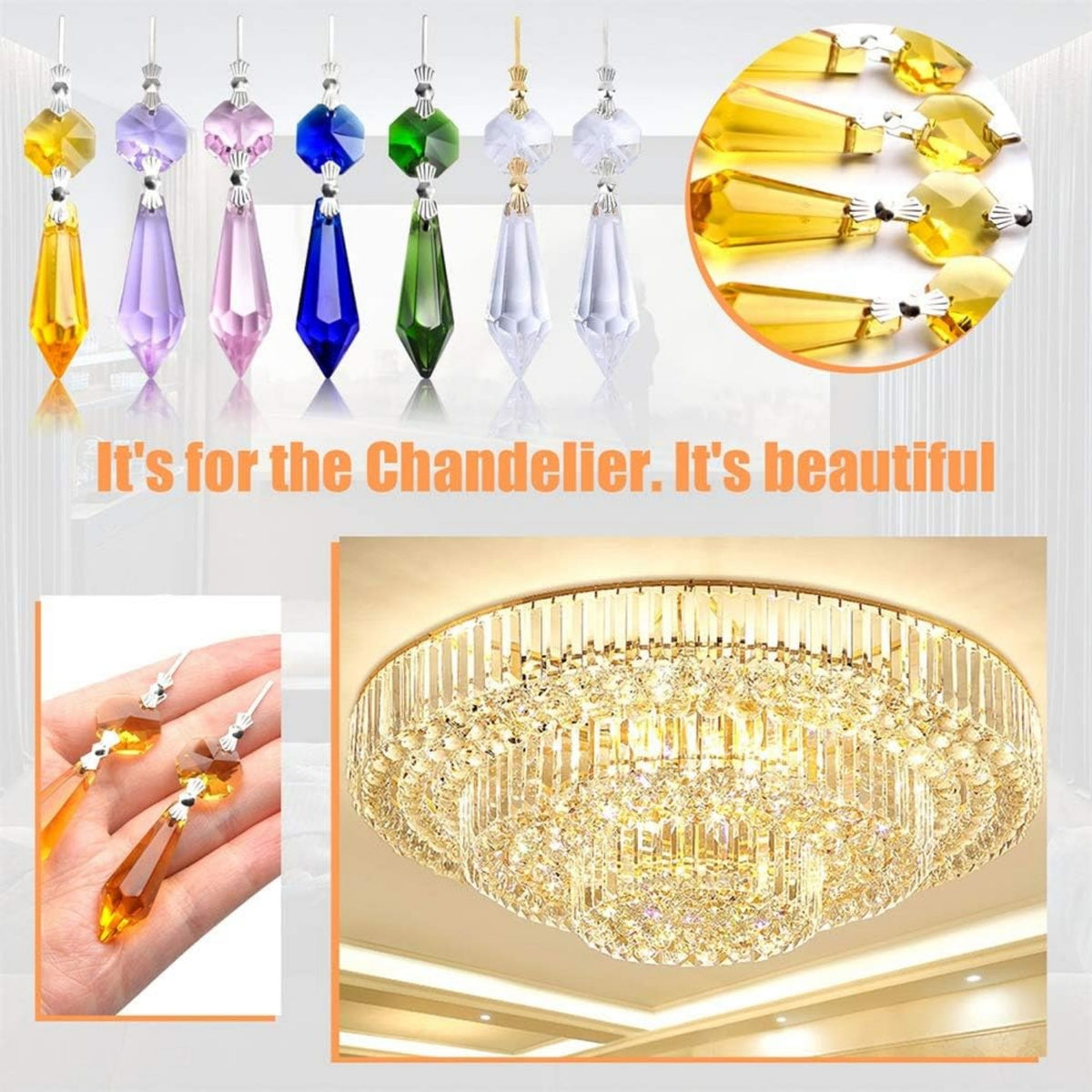 20 Pieces Chandelier Icicle Crystal U-Drop Prisms Lamp Parts Glass Pendants Beads for Wedding, Party or Holiday Decoration, 37mm, Pink
