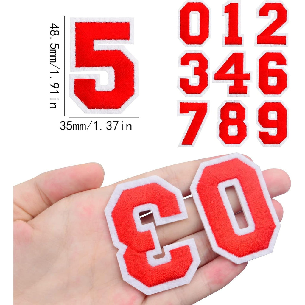 40pcs Red Number Patches Sew On Decals Number 0 to 9 Iron on Patches Embroidered Decorative Repair Patches Appliques for Clothes T-Shirts Hat Bag Shoe DIY Craft Projects