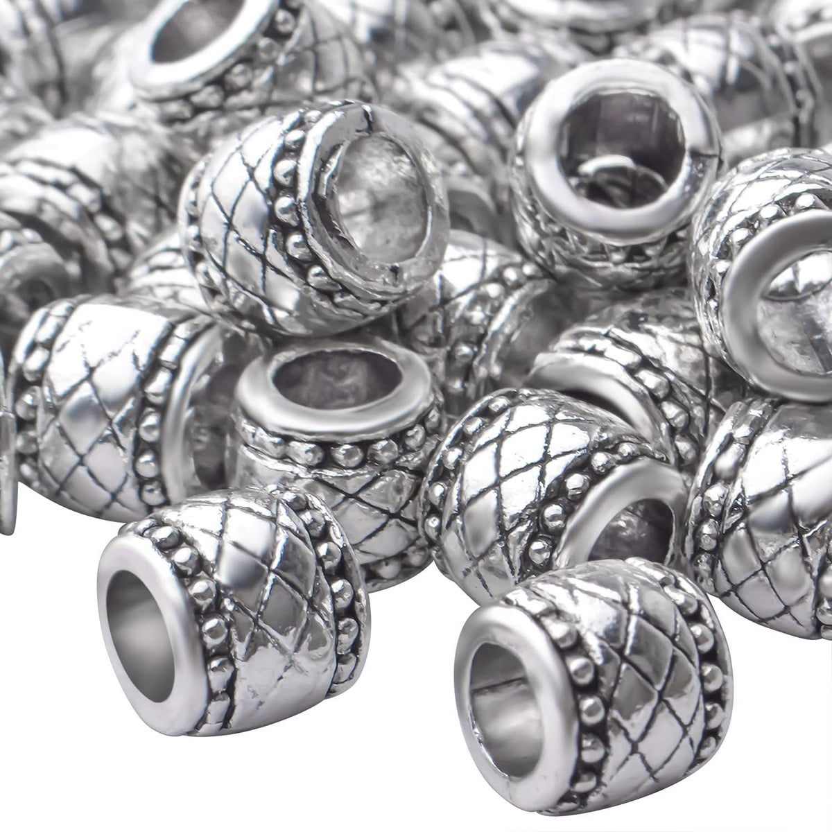50pcs Antique Silver Plated Large Hole Bead Spacers Alloy Tibetan Barrel Spacer Beads Column Tube Beads Charm Beads for Jewelry Making DIY Bracelet Necklace,Hole: 4.7mm