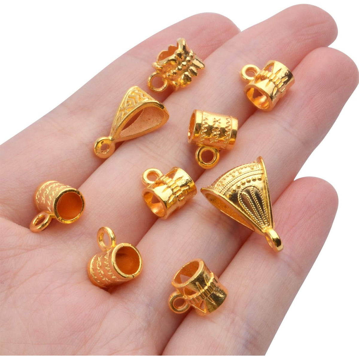 100g (About 120-170pcs) Mixed Gold Bail Beads,Spacer Bead,Bail Tube Beads,Bracelet Charms,Necklace Pendants for Jewelry and Craft Making