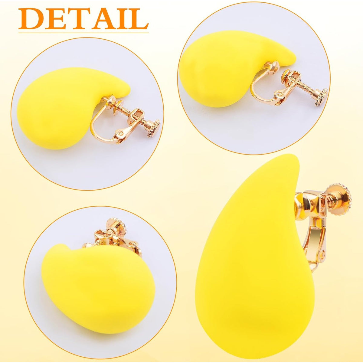 4 Pairs Acrylic Drop Clip-on Earrings Brass No Holes Chunky Waterdrop-shaped Screw Earring Clips Components for Women Non Pierced Ears Earrings Jewelry Making, 4 Colors