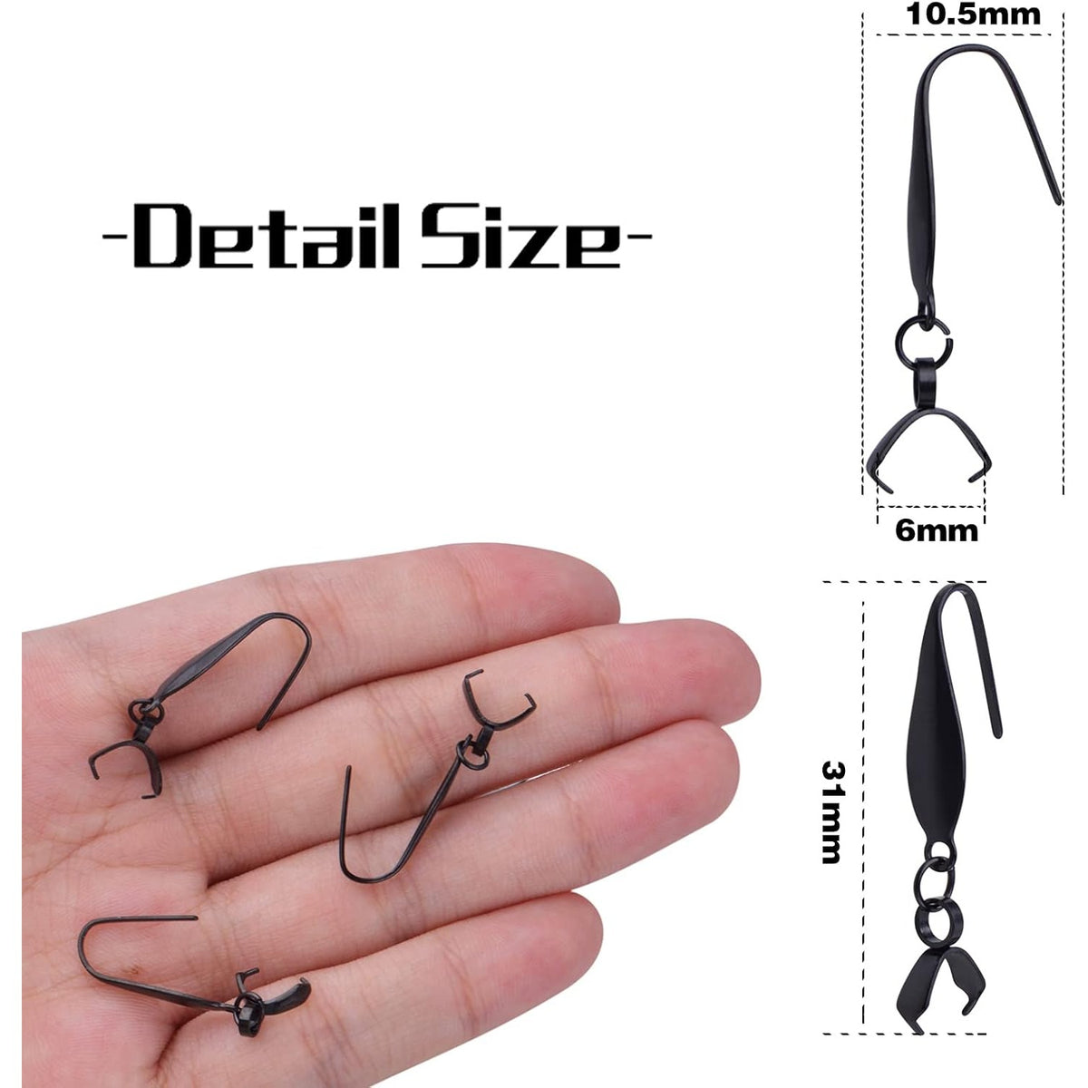 30pcs Stainless Steel Pendant Clasp Earring Hooks Hypoallergenic Ear Wire Buckle Earring Fish Hooks for Women DIY Dangle Earrings Design Jewelry Making, Black, 31 mm x 10.5 mm
