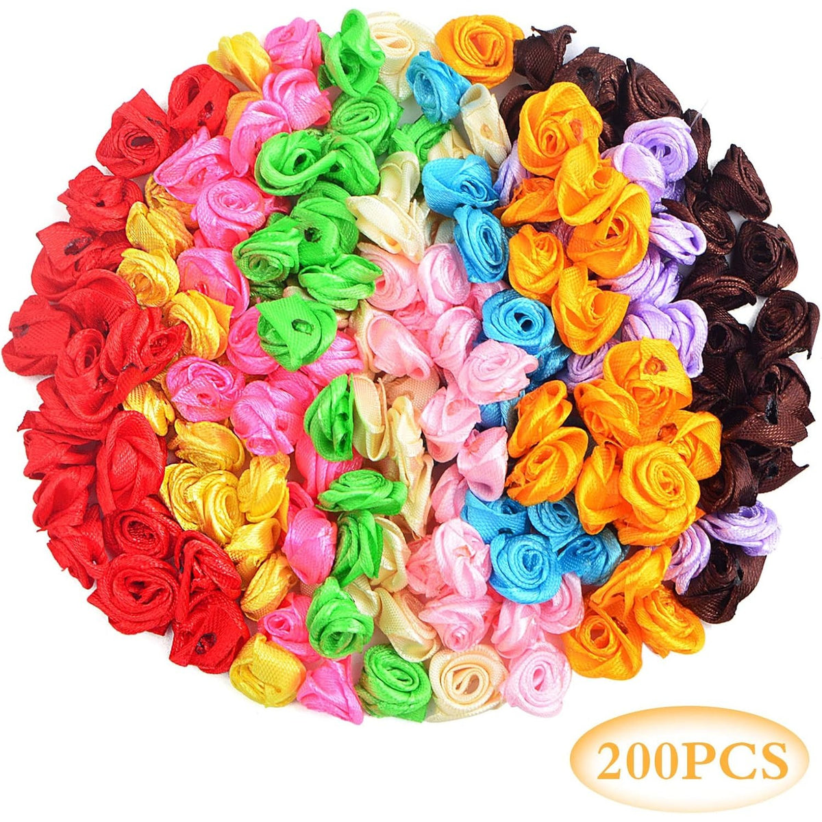 200pcs Mini Satin Ribbon Roseflowers Multicolor Fabric Flowers Cute Satin Roses Embellishments Small Rosettes Applique for Sewing Crafts Wedding Gift Wrapping Decor