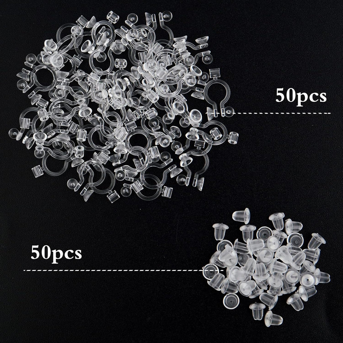 50pcs Resin Invisible Clip-on Earring Converters Components Clear Plastic Earring Clips Fit 3 mm Rhinestone with Bullet Earring Backs for Non-Pierced Ears DIY Jewelry Making