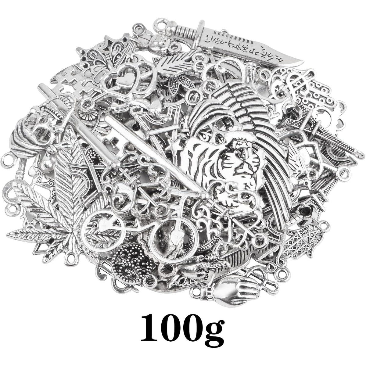 100 Gram Tibetan Silver Wings Music Elements Charms Alloy Multistyle Maple Leaf Bike Musical Instrument Notes Symbol Dangle Pendants for DIY Jewelry Making Craft Supplies