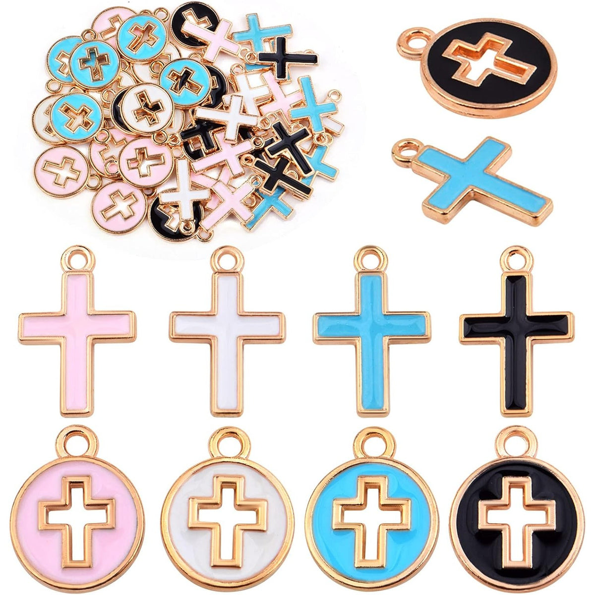 40pcs Round Enamel Cross Charms Alloy Crucifix Charm Pendants for Jewelry Making Bracelet Necklace,4 Colors