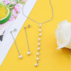 1pcs Stainless Steel Pearls Pendant Necklace and 1 Pair Long Tassel Pearl Dangle Earring Studs Jewelry Set for Women Brides Bridesmaids Birthday Wedding Gifts
