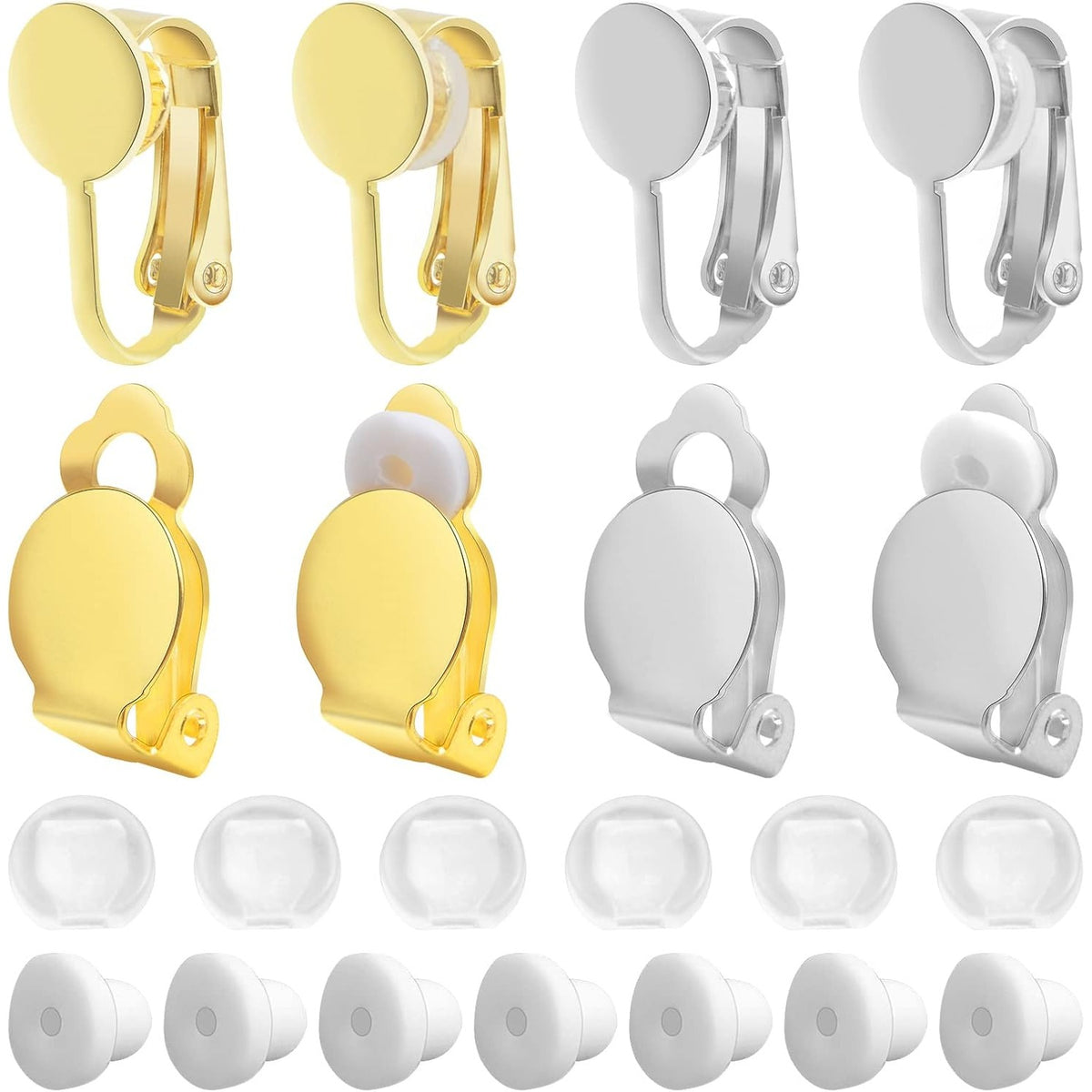 40pcs 2 Styles Clip-on Earring Converters Brass Round Flat Back Tray Earring Clips Components with 40pcs Earring Pads for DIY Earrings Jewelry Making Findings, 2 Colors