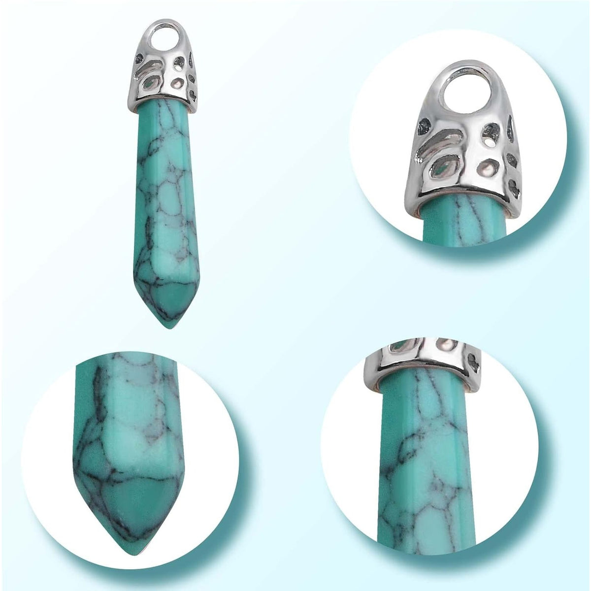 8pcs Bullet-Shaped Crystal Gemstone Charms Hexagonal Natural Stone Healing Pointed Chakra Stone Pendants for DIY Necklace Jewelry Making Valentine's Gifts, 8 Colors