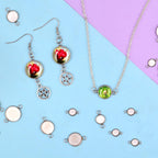 24pcs Stainless Steel Round Blank Bezel Pendant Cabochon Connectors Stud Earring Pendant Trays Blanks Links for DIY Jewelry Making Photo Resin Art Crafts, 6 Sizes