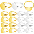 20 Pieces Metal Blank Rings Adjustable Finger Ring Flat 12mm Round Ring Base Blanks Jewelry Findings Components for Rings Making DIY Crafts, Golden, Silver