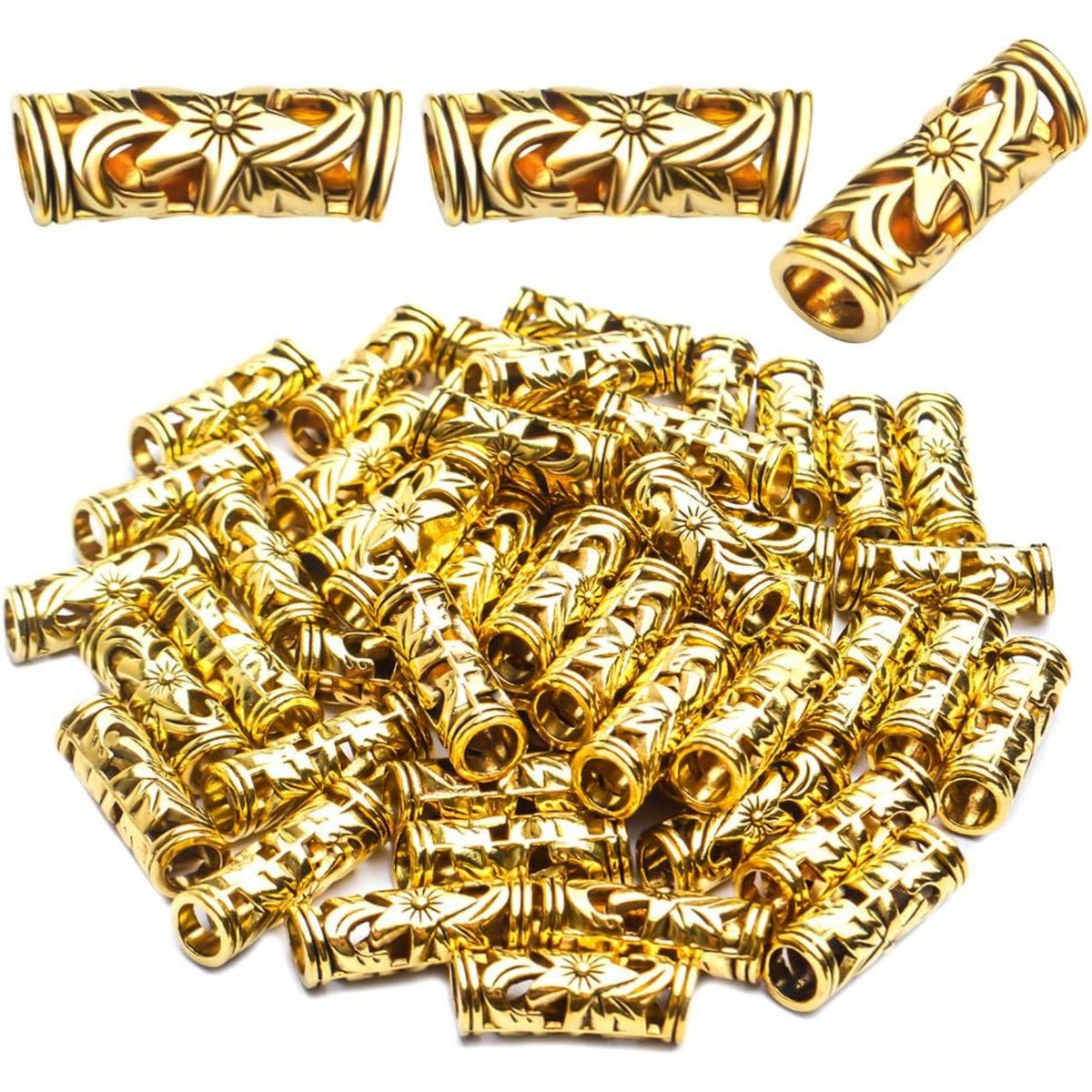 Bail Beads, 50pcs Curved Tube Spacer Beads - Antique Alloy, Golden, 22 x 8 mm, Hole: 5mm