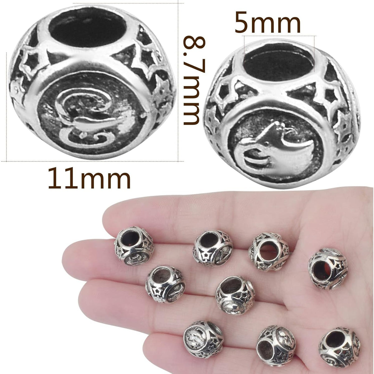 24pcs 12 Constellations Carved Beads Alloy European Large Hole Beads Lucky Charms Zodiac Loose Spacer Beads for DIY Bracelet Crafts Jewelry Making, Antique Silver