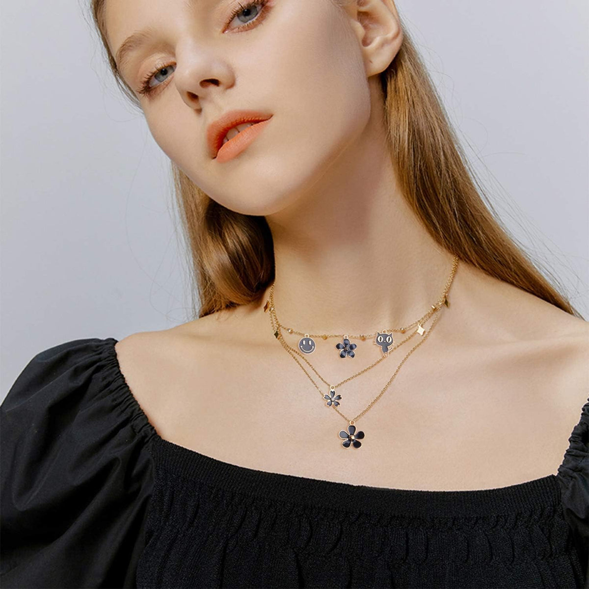 Black Enamel Charms,31pcs Gold Plated Enamel Charms Mixed Flower Star Cat Fish Pendants Jewelry Making Accessories for Necklace Bracelet Earrings