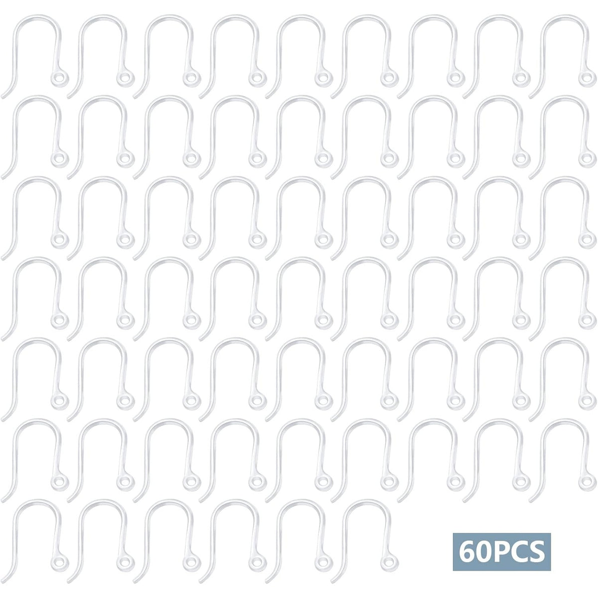 60pcs Plastic Earring Hooks Hypoallergenic Safety Ear Wire with Loop Fish Hook Earrings Dangle Earring Connectors for DIY Jewelry Making Handmade Decoration(Transparent)