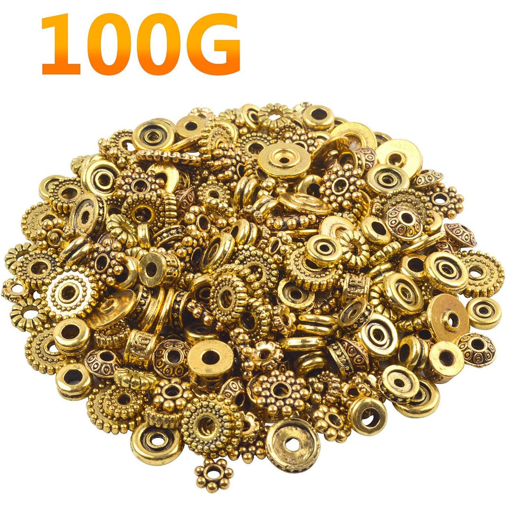 100 Gram(About 170-300pcs) Bali Style Antique Gold Spacer Beads Jewelry Findings Accessories for Jewelry Making Bracelet Necklace