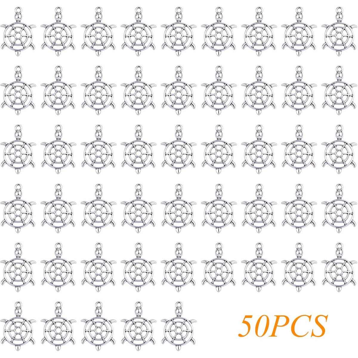 50pcs Antique Silver Hollow Sea Turtle Charms Tibetan Alloy Ocean Animal Sea Life Turtle Tortoise Pendants Accessories for DIY Necklace Bracelet Crafts Jewelry Making