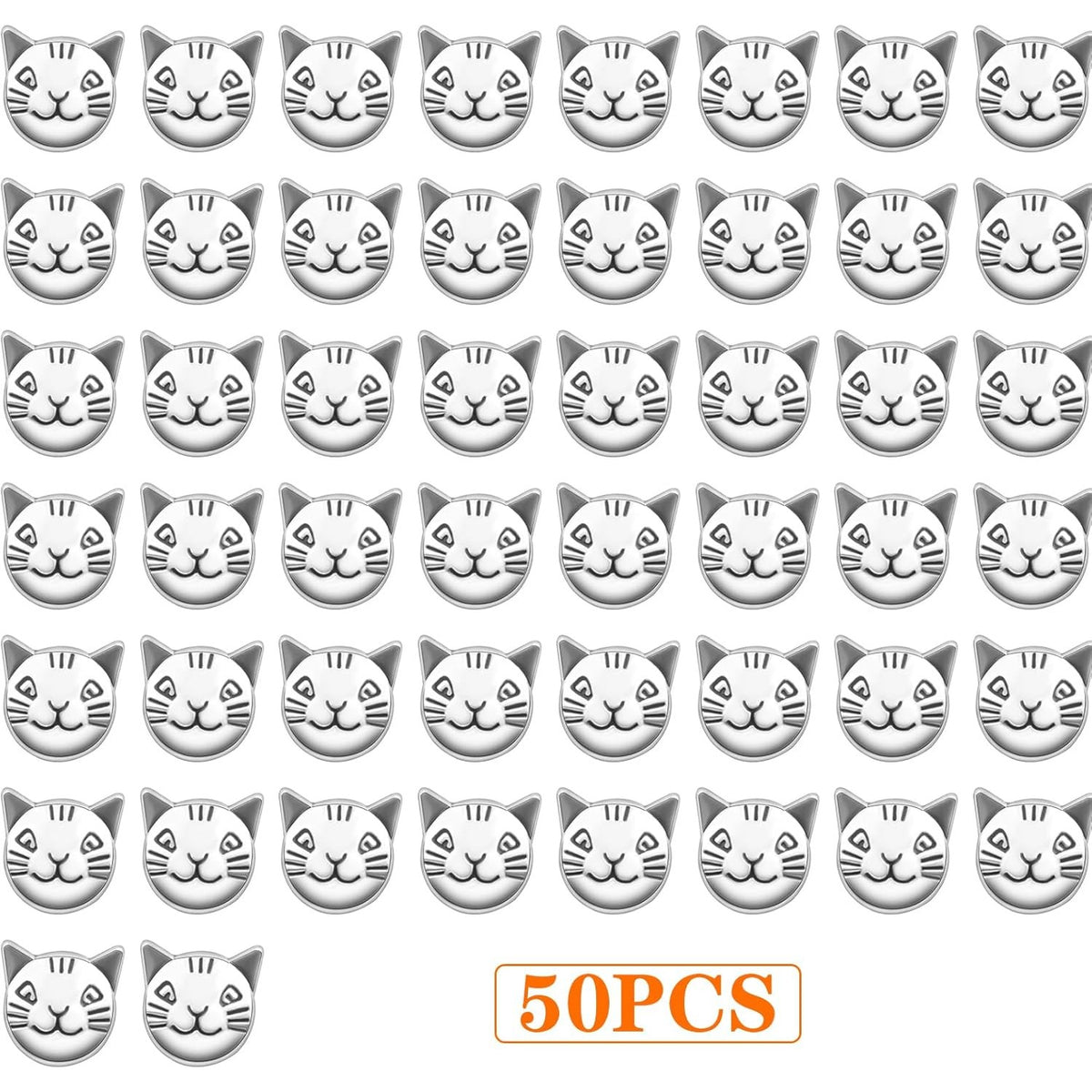 50pcs Antique Silver Cat Spacer Beads Alloy Cat Head Beads Animal Charm Beads Craft Supplies for DIY Jewelry Necklace Bracelet Keychains Making and Crafting