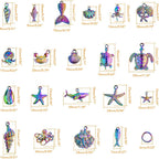 20pcs Stainless Steel Mixed Ocean Beach Charms Sea Creatures Starfish Seashell Octopus Pendants and 20pcs Open Jump Rings for DIY Bracelet Necklace Jewelry Making, Rainbow Color