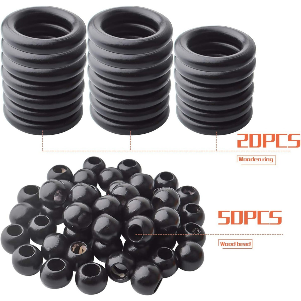 20Pcs Natural Wood Rings Wooden Hoop with 50Pcs Unfinished Wood Beads Wooden Loose Beads for DIY Pendant Connectors Jewelry Making Macrame Wall Hanging Craft