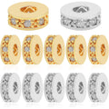 12pcs Brass Cubic Zirconia Spacer Beads Flat Round Micro Pave Zirconia Charm Beads Rondelle Rhinestone Spacer Beads for DIY Bracelet Necklace Jewelry Making Supplies, 2 Colors