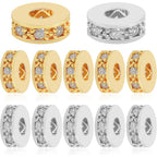 12pcs Brass Cubic Zirconia Spacer Beads Flat Round Micro Pave Zirconia Charm Beads Rondelle Rhinestone Spacer Beads for DIY Bracelet Necklace Jewelry Making Supplies, 2 Colors