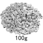 100 Gram Tibetan Antique Silver Spacer Beads Random Mixed Styles Alloy Flower Round Cone Column Loose Spacer Beads Accessories for DIY Crafts Jewelry Making Supplies
