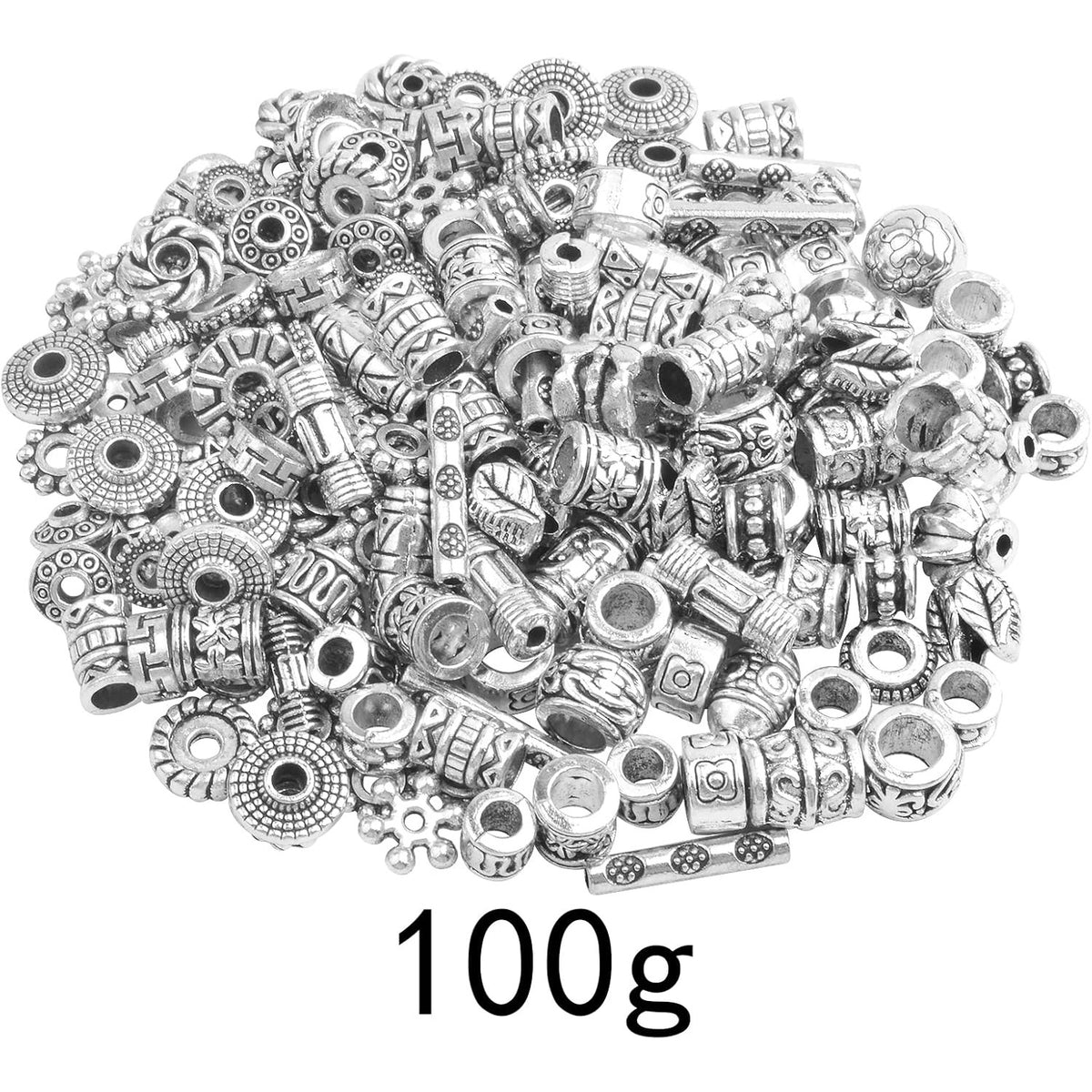 100 Gram Tibetan Antique Silver Spacer Beads Random Mixed Styles Alloy Flower Round Cone Column Loose Spacer Beads Accessories for DIY Crafts Jewelry Making Supplies